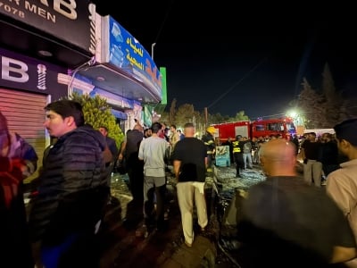 انفجار داخل محل لبيع مياه الشرب في مادبا صور