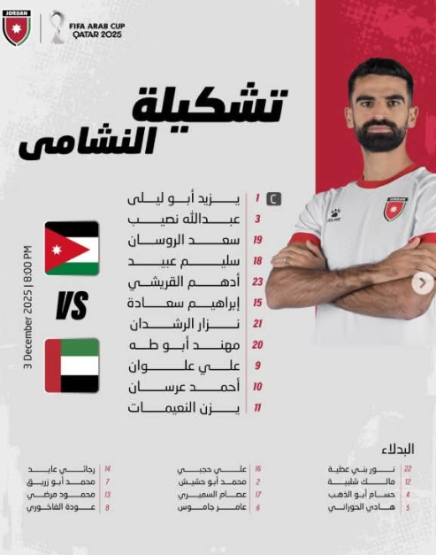 إعلان تشكيلة النشامى أمام الإمارات