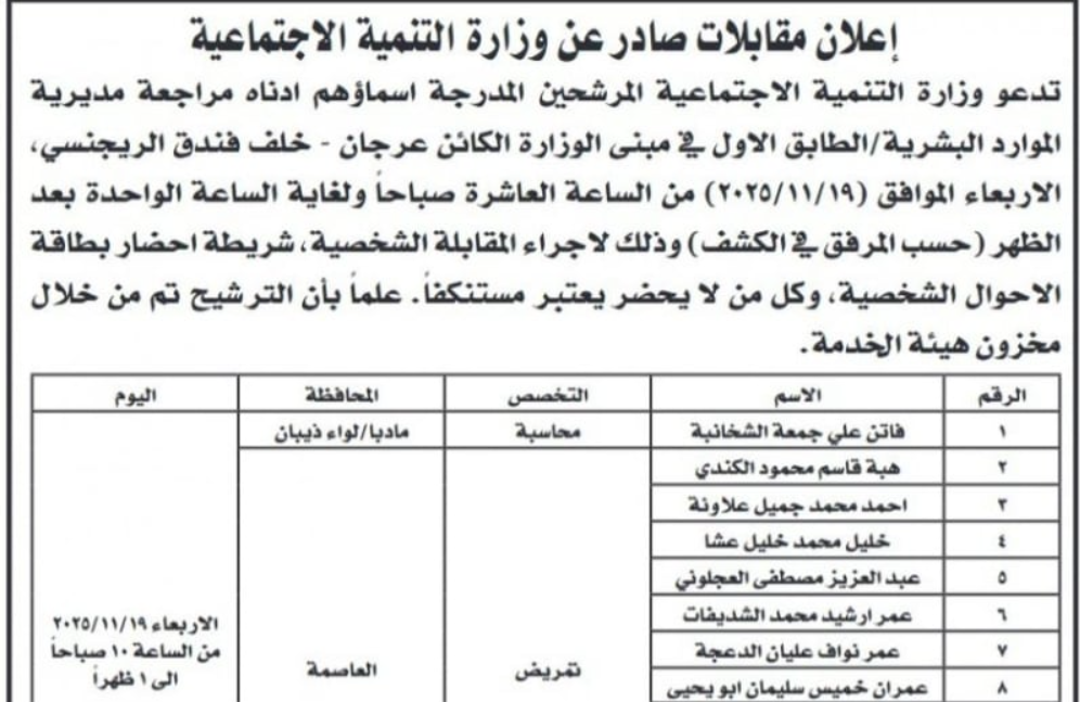 الأردن: مؤسسات حكومية تعلن عن وظائف ومقابلات - أسماء